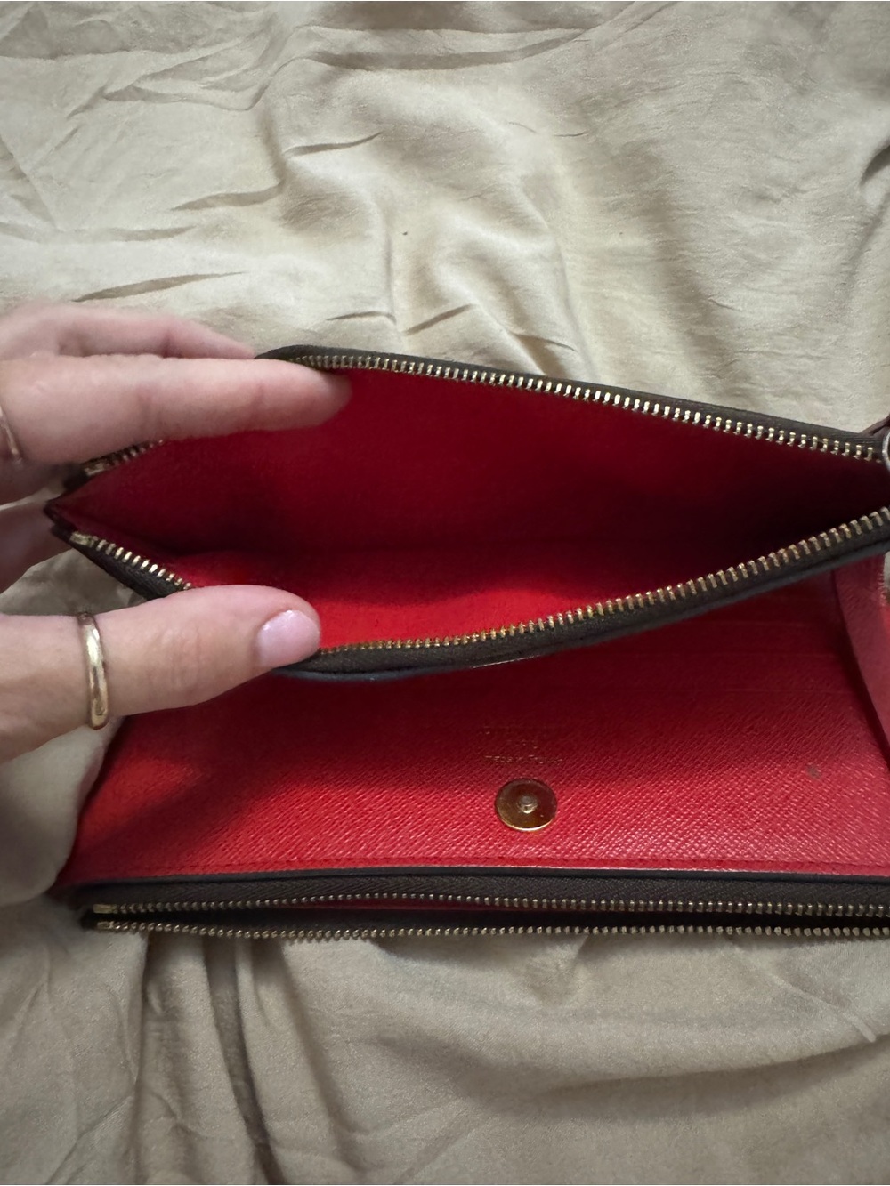 Louis Vuitton Monogram Zip Pouch in Brown with Red Accent - Picture 3 of 8